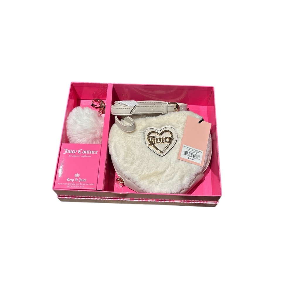 Juicy Couture Pink and White Fluffy Accessory Set